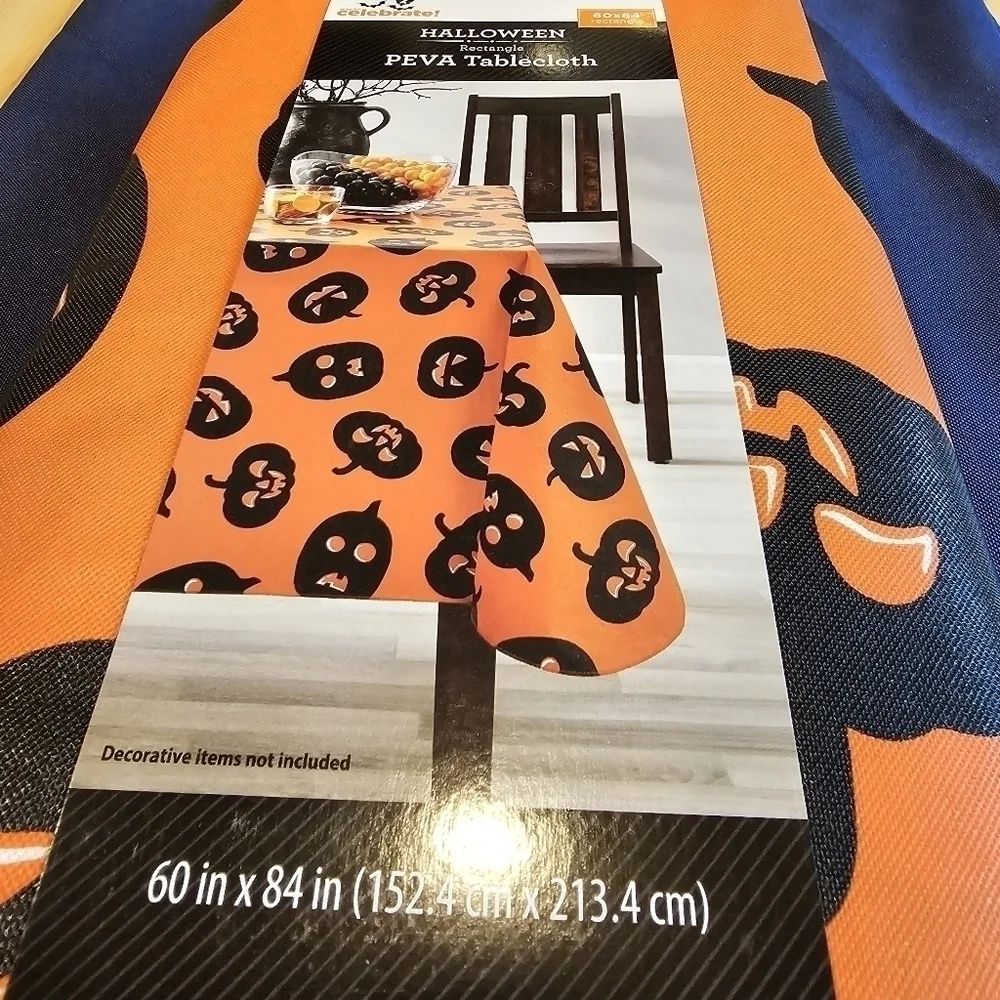 NWT Halloween Pumpkin Rectangle PEVA  Tablecloth 60 x 84 inch